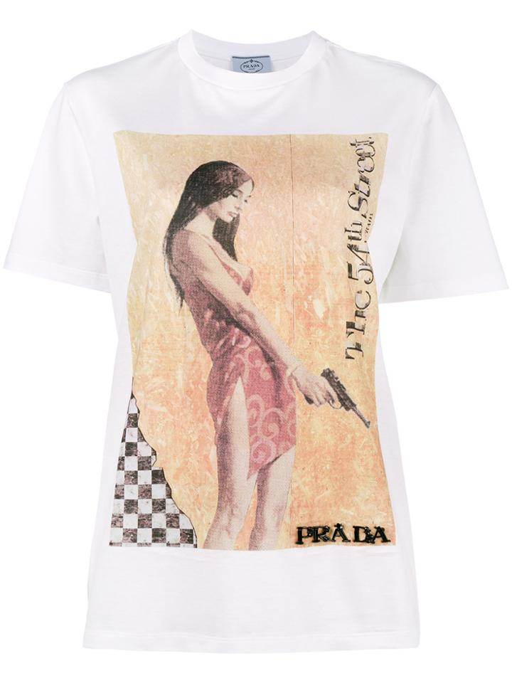 Prada Pin-up Print Beaded T-shirt - White