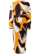Solace Printed Plissé Dress, Women's, Size: 10, Yellow/orange, Polyester