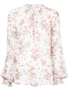 Giambattista Valli Floral Tie Neck Blouse - Pink & Purple