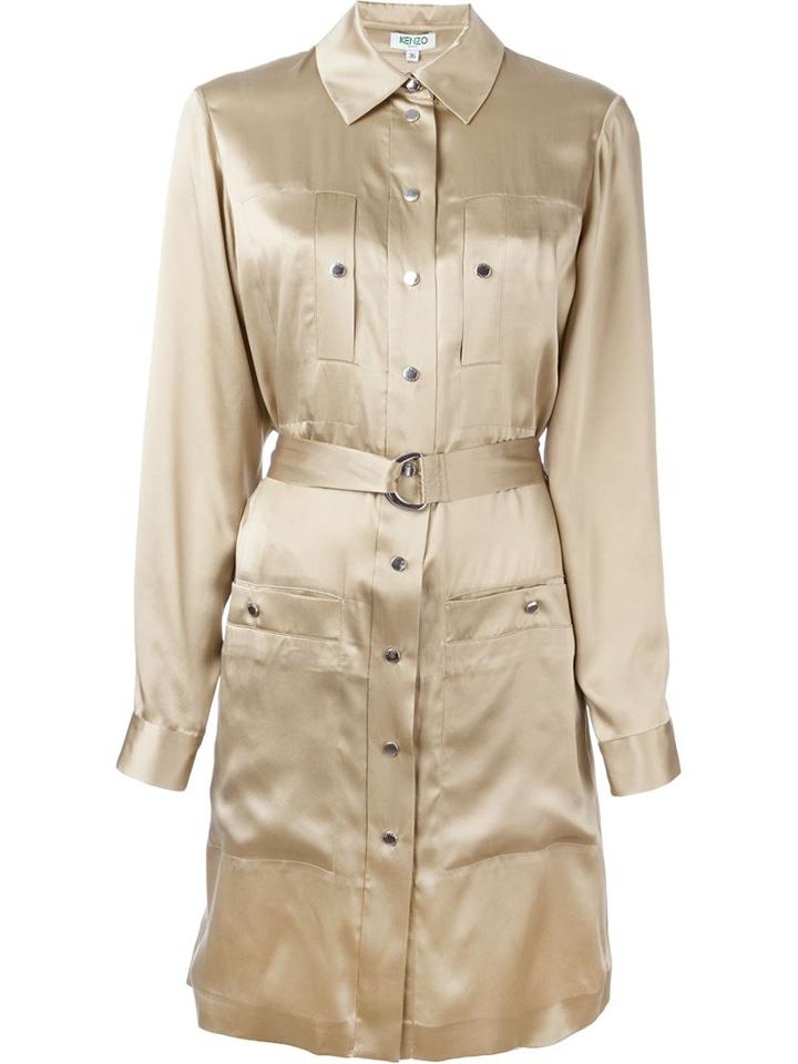 Kenzo 'sand' Shirt Dress, Women's, Size: 38, Nude/neutrals, Silk