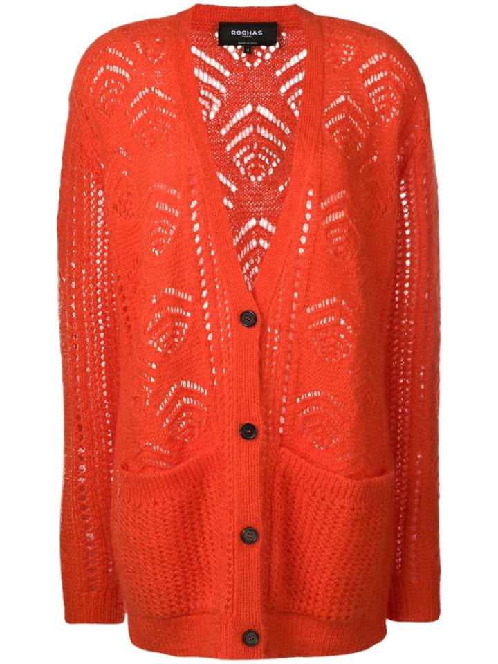 Rochas Longline Patterned Cardigan - Orange