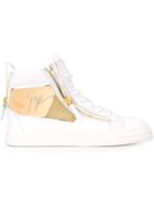 Giuseppe Zanotti Design Zip Detail Hi-top Sneakers, Men's, Size: 43, White, Lamb Skin/patent Leather/rubber