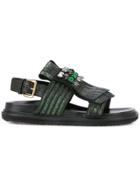 Marni Embellished Fringe Sandals - Green