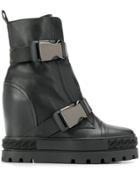 Casadei Buckled Wedge Boots - Black