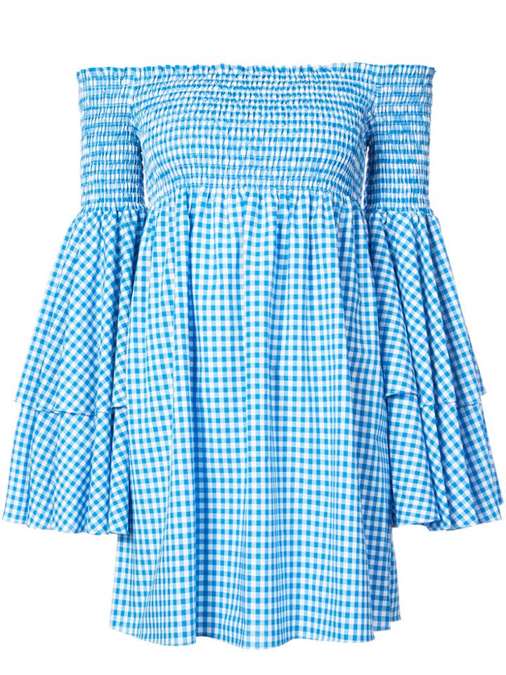 Caroline Constas Checked Off Shoulder Dress - Blue