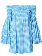 Caroline Constas Checked Off Shoulder Dress - Blue