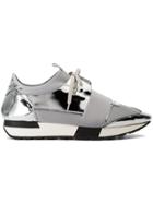 Balenciaga Grey And Silver Race Runner Leather Sneakers - Metallic