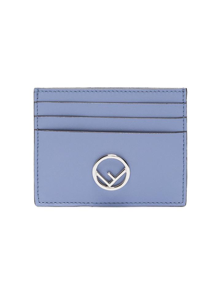 Fendi Blue Leather Cardholder With Silver Logo