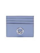 Fendi Blue Leather Cardholder With Silver Logo