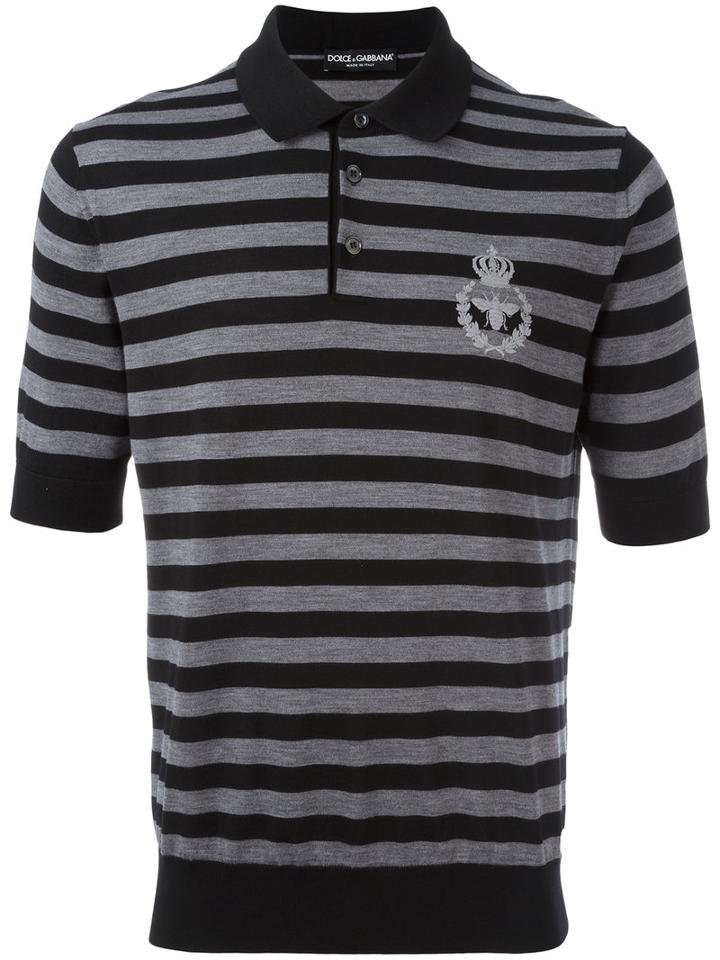 Dolce & Gabbana Embroidered Crown & Bee Polo Shirt, Men's, Size: 48, Black, Virgin Wool