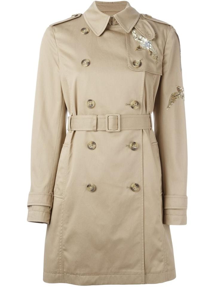 Red Valentino 'dazzling Bird' Embroidered Trench Coat, Women's, Size: 40, Nude/neutrals, Cotton/acetate/polyester