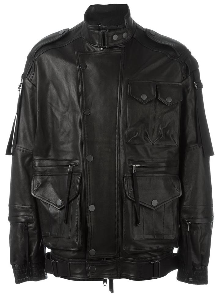 Diesel Black Gold Multi Pocket Leather Jacket, Men's, Size: 46, Lamb Skin/cotton/viscose