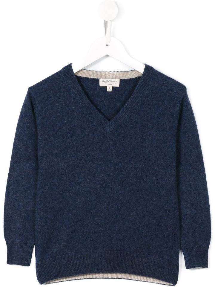 Cashmirino - V-neck Knitted Jumper - Kids - Cashmere - 8 Yrs, Blue