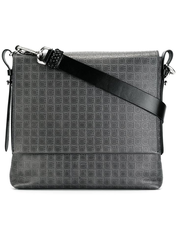 Salvatore Ferragamo Gancio Printed Crossbody Bag, Men's, Grey, Leather