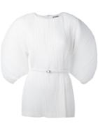 Jil Sander - Pleated Structured Blouse - Women - Cotton/calf Leather/polyester - 32, White, Cotton/calf Leather/polyester