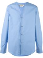 Marni Collarless Shirt, Men's, Size: 46, Blue, Cotton