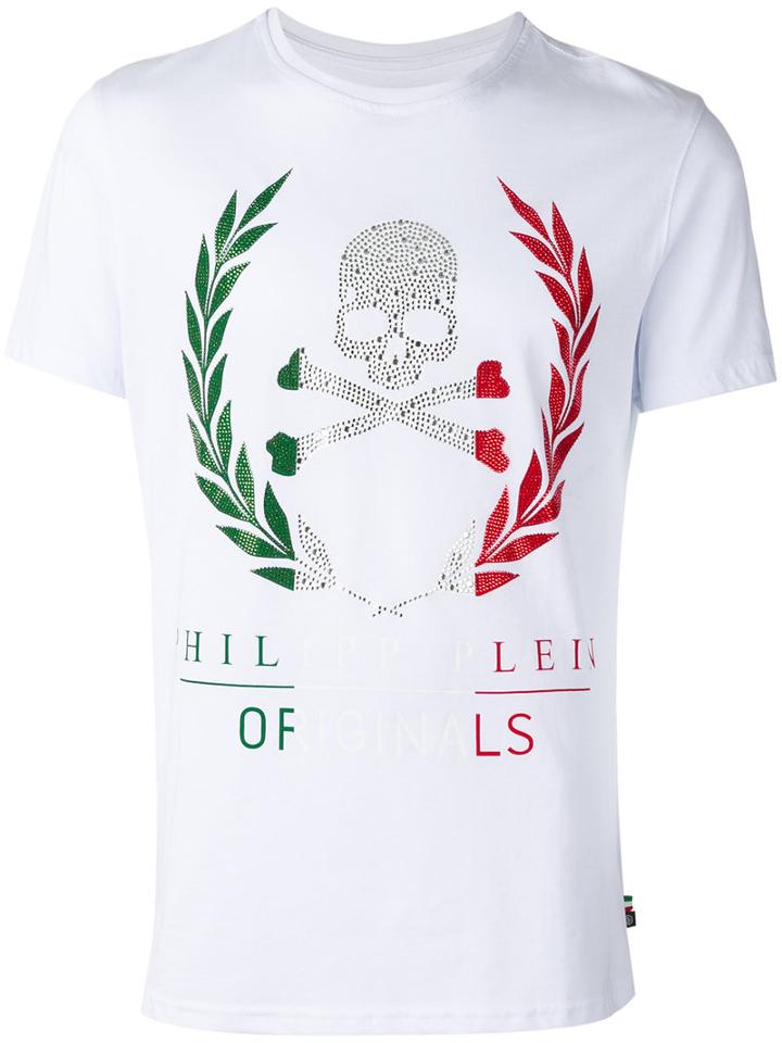 Philipp Plein Rhinestone Laurel Wreath T-shirt, Men's, Size: Xxl, White, Cotton