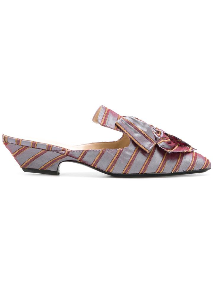 Les Chaussons De La Belle Striped Bow Mules - Pink & Purple