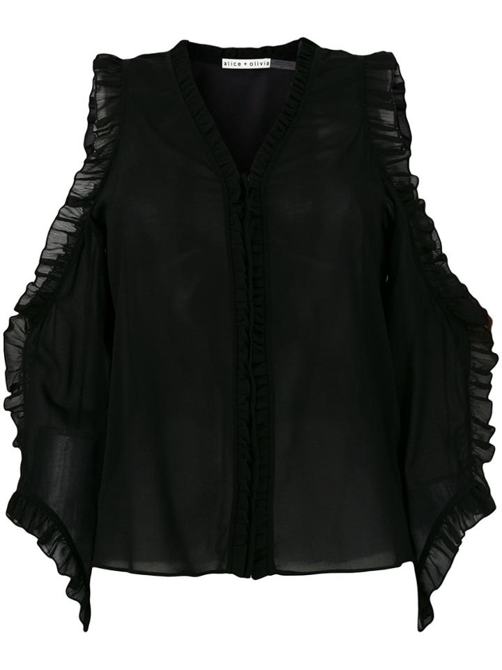 Alice+olivia Cut Out Shoulders Frill Trim Blouse - Black