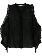 Alice+olivia Cut Out Shoulders Frill Trim Blouse - Black