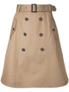Loveless - Belted A-line Skirt - Women - Cotton - 9, Brown, Cotton