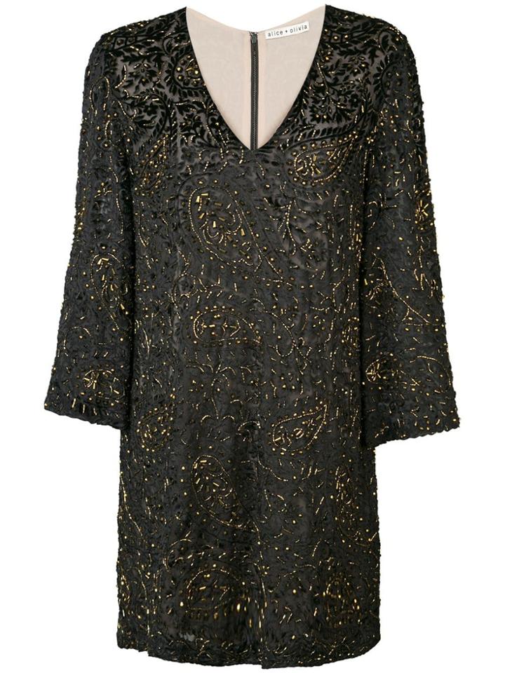 Alice+olivia V-neck Glitter Dress - Black