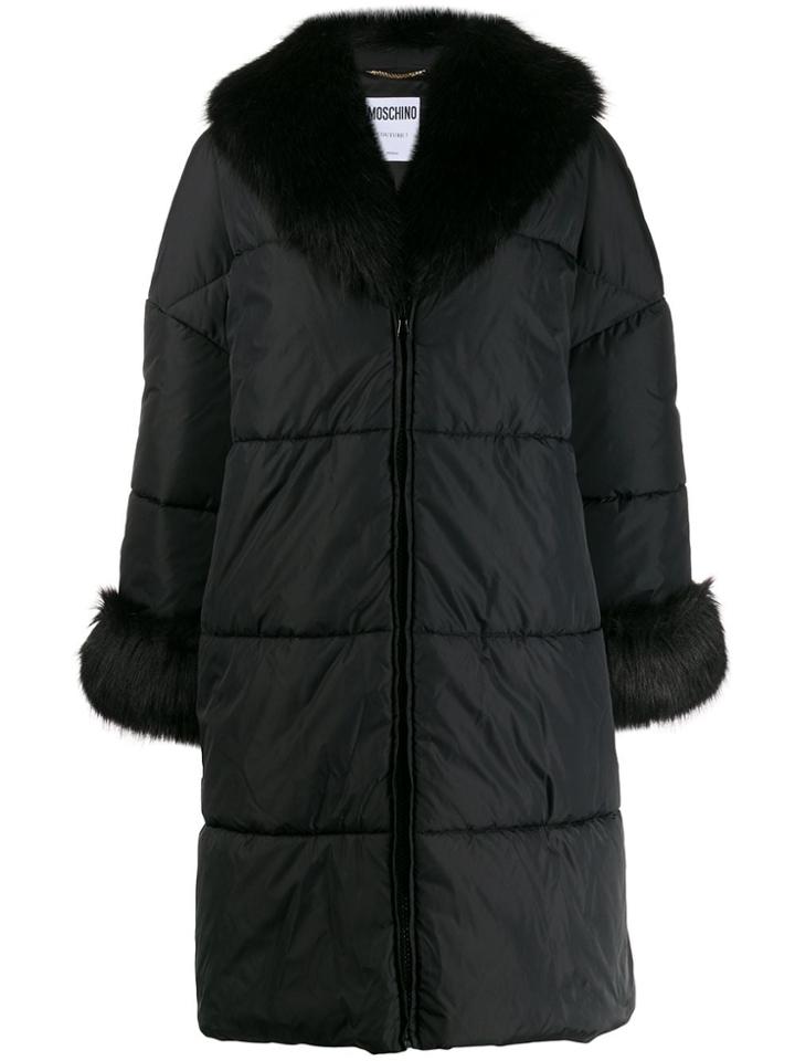 Moschino Logo Printed Puffer Coat - Black
