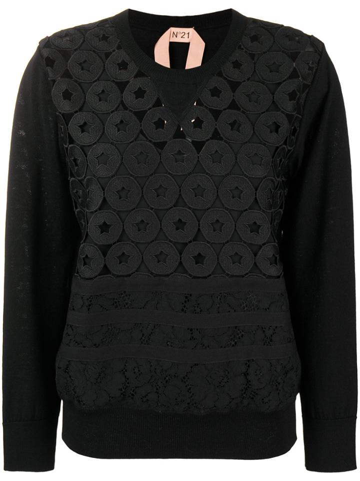 No21 Embroidered Lace Sweater - Black