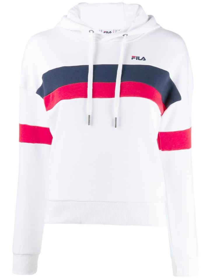 Fila Striped Logo Print Hoodie - White