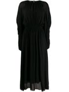 Rochas Smocked Waist Midi Dress - Black