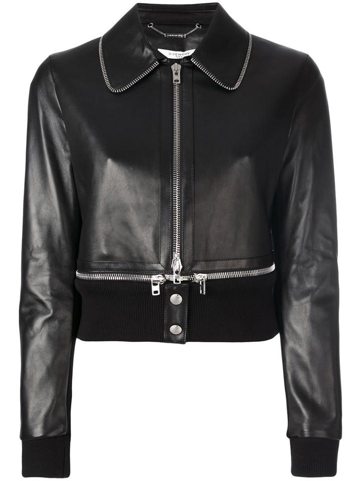 Givenchy - Zipper Trim Leather Jacket - Women - Cotton/lamb Skin/polyamide/viscose - 38, Black, Cotton/lamb Skin/polyamide/viscose