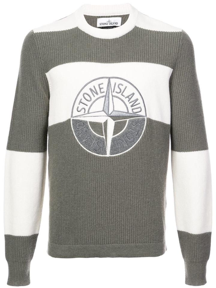Stone Island Logo-embroidered Striped Jumper - Green