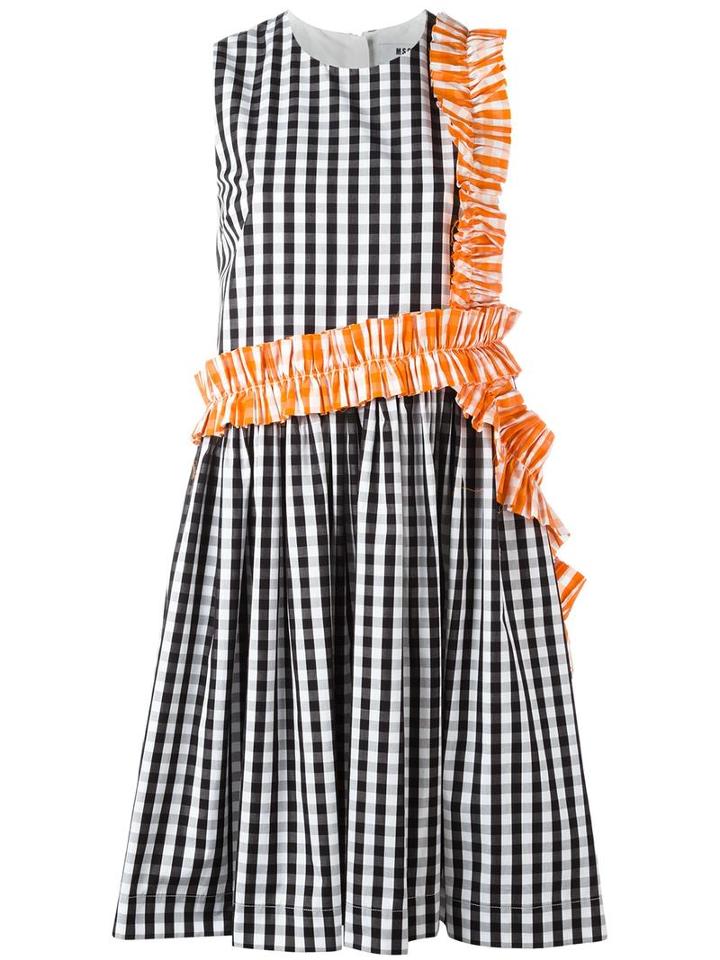 Msgm Checked Ruffle Detail Dress, Women's, Size: 44, Black, Cotton