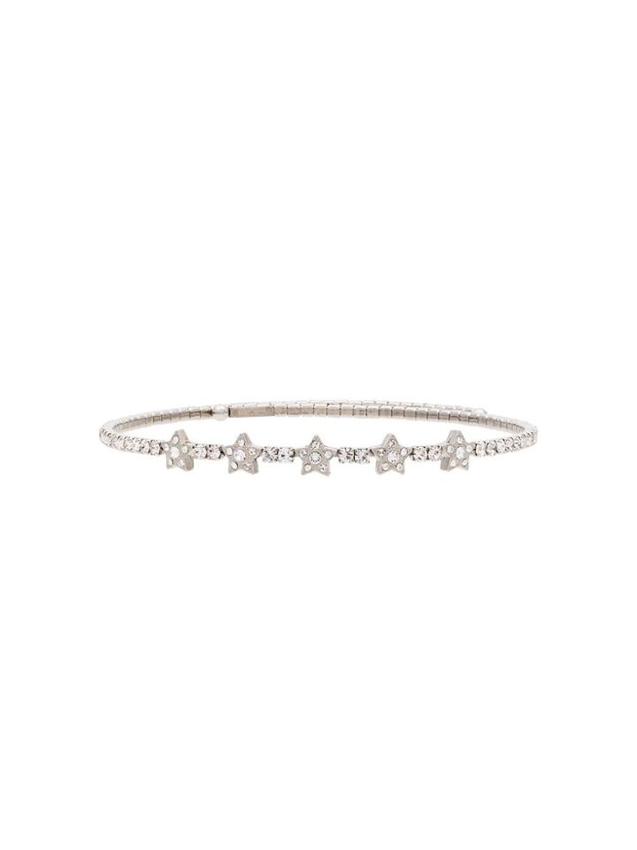 Miu Miu Metallic Silver Star Charm Crystal Choker Necklace