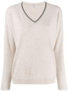 Brunello Cucinelli Knit Glitter V-neck Sweater - Neutrals