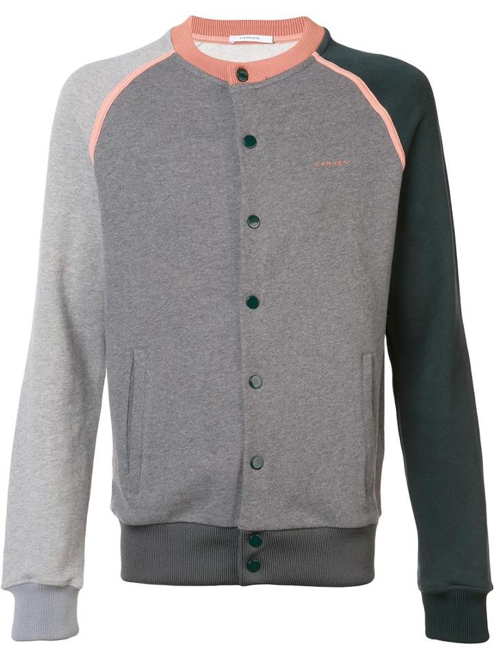 Carven Colour Block Bomber Jacket, Men's, Size: Large, Grey, Cotton