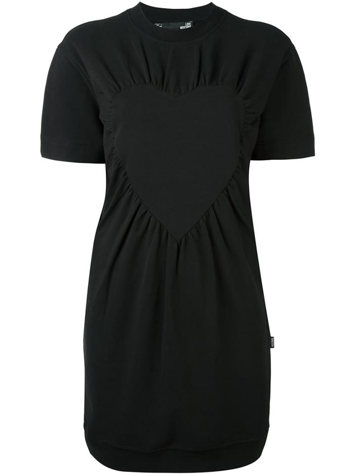 Love Moschino Wrapped Heart T-shirt Dress, Women's, Size: 40, Black, Cotton/spandex/elastane
