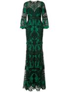 Marchesa Notte Rose Embroidered Gown - Green