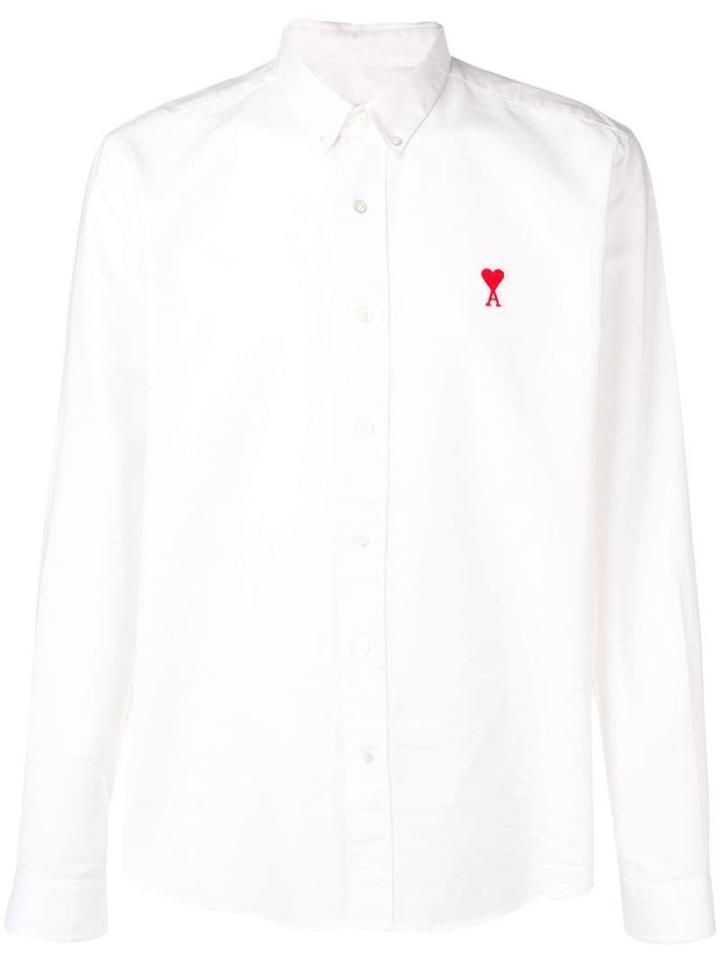 Ami Paris Button-down Shirt Ami De Coeur Chest Patch - White
