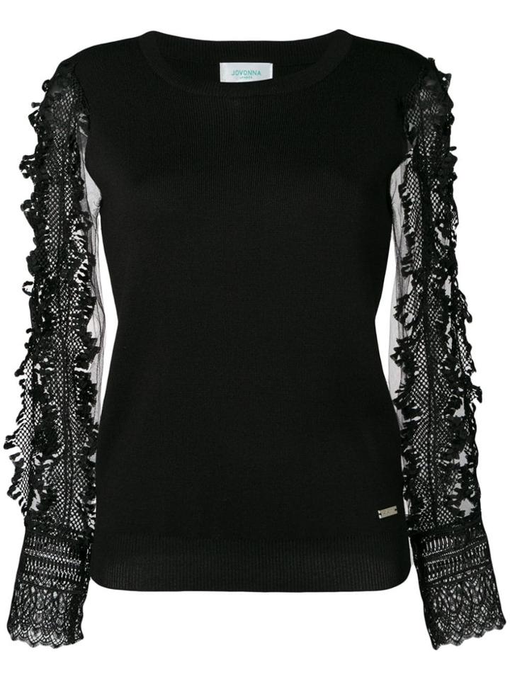 Jovonna Embroidered Sleeve Top - Black