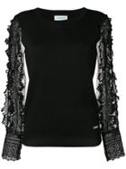 Jovonna Embroidered Sleeve Top - Black