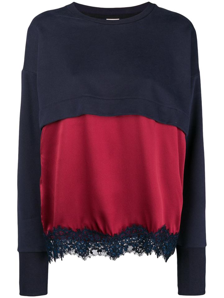 Pinko Colour-block Lace Hem Sweater - Blue