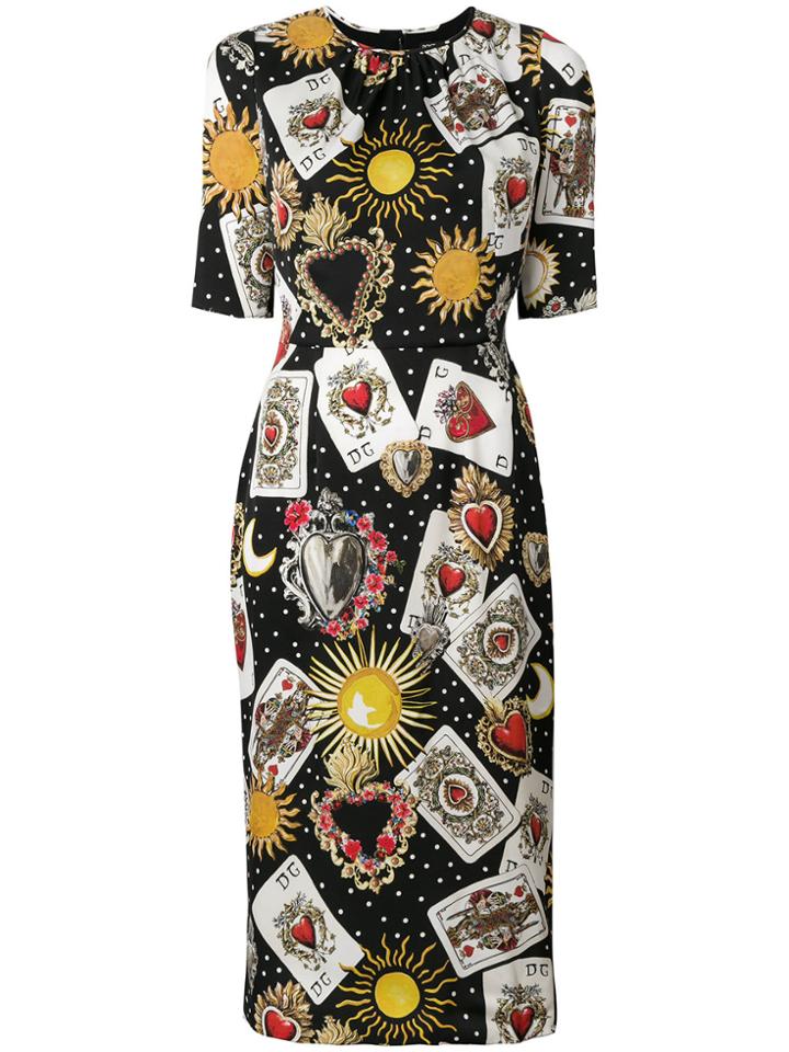 Dolce & Gabbana Playing Cards Print Dress - Black