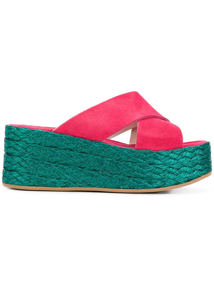 Mr & Mrs Italy Cross-over Wedge Sandals - Pink & Purple