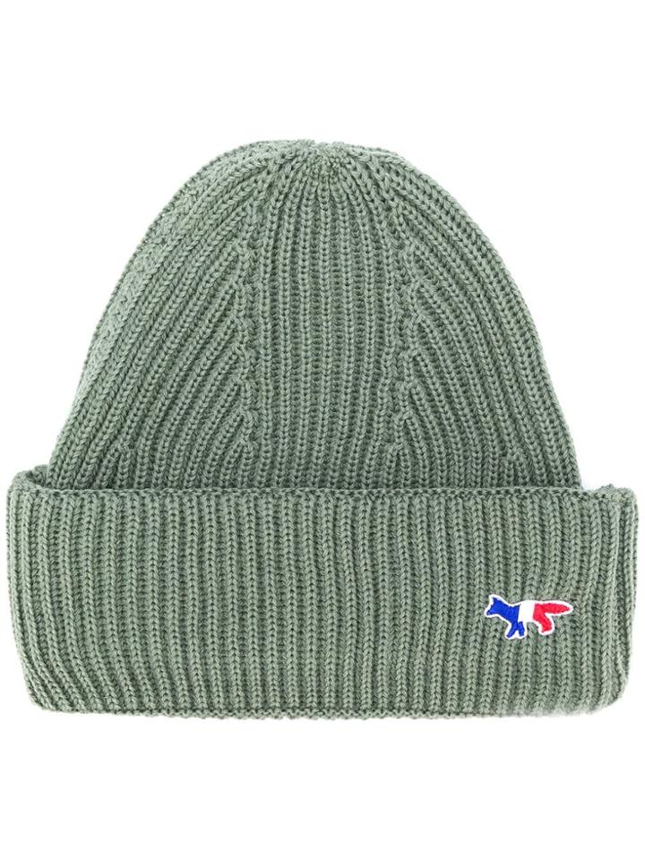 Maison Kitsuné Turned-up Ribbed Beanie - Green