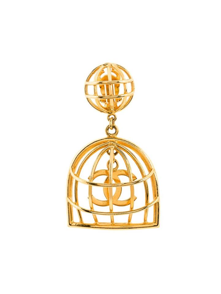 Chanel Vintage Bird Cage Clip-on Earring, Women's, Metallic