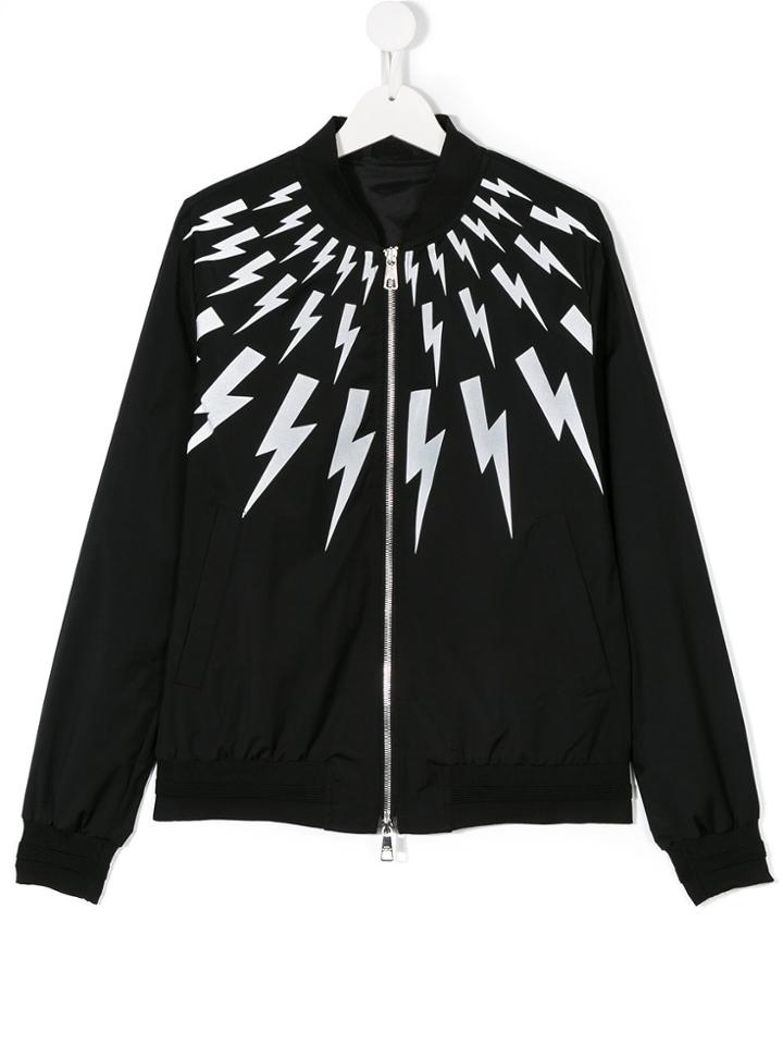 Neil Barrett Kids Lightning Bolt Print Bomber Jacket - Black