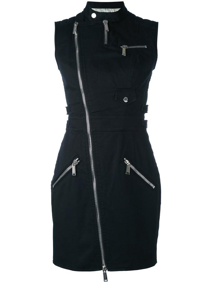 Dsquared2 - Zip Detail Twill Dress - Women - Cotton/polyester/spandex/elastane/viscose - 42, Black, Cotton/polyester/spandex/elastane/viscose