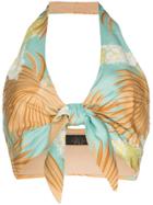 De La Vali Paco Palm Print Cropped Top - 011 Blue Palm