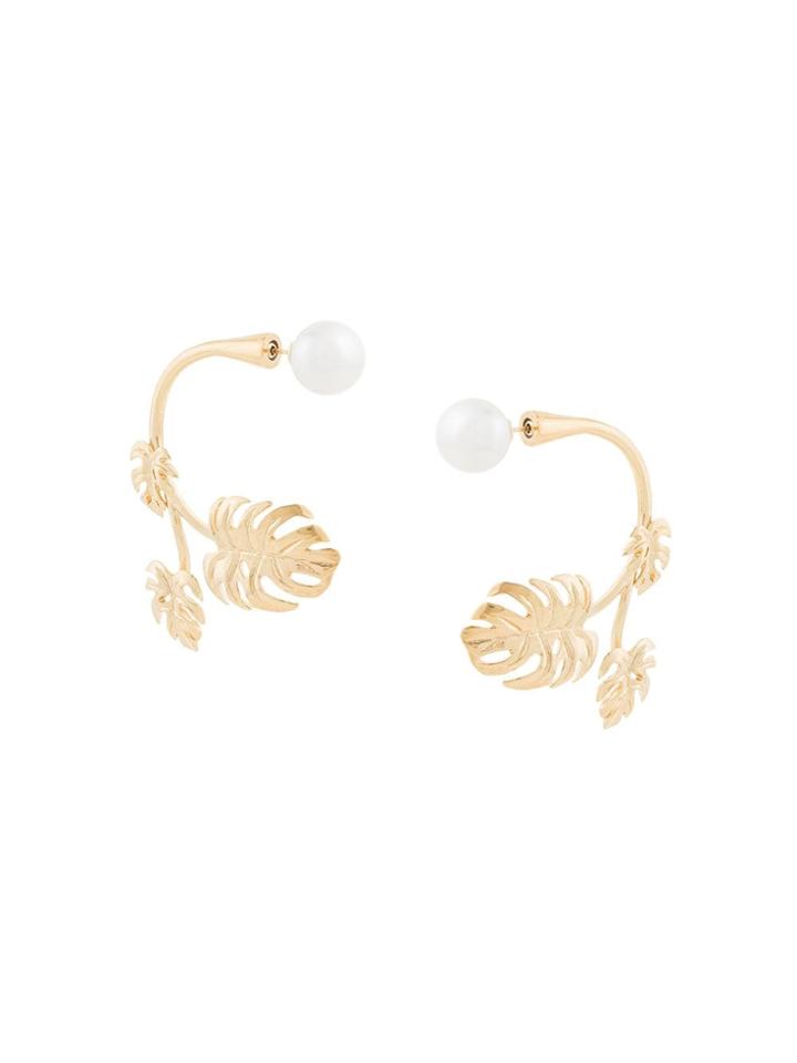 Ingie Paris Leaf And Pearl Earrings - Gold